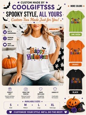 Happy Halloween Graphic Tee S M L XL New pick a color custom designed